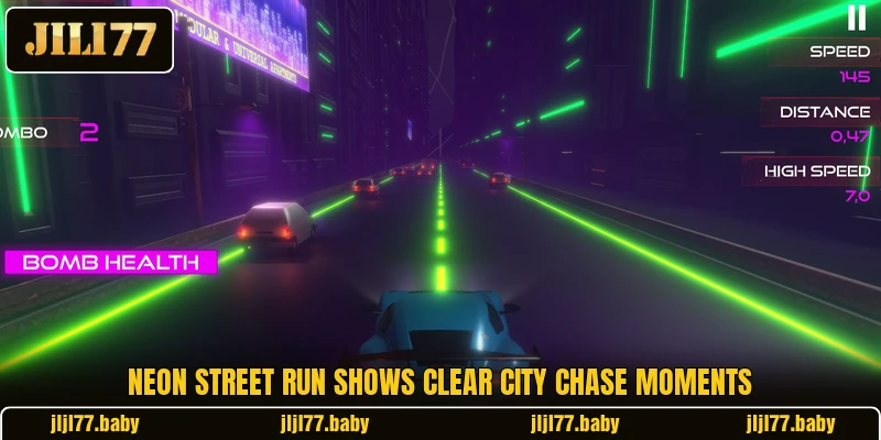 Neon Street Run shows clear city chase moments Neon Street Run shows clear city chase moments
