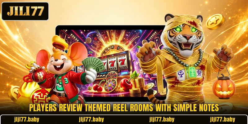 Players review themed reel rooms with simple notes Players review themed reel rooms with simple notes